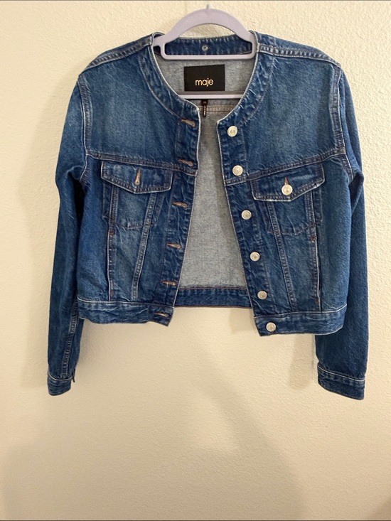 Maje Jackets & Blazers - Maje Blue Denim Collarless Jean Jacket